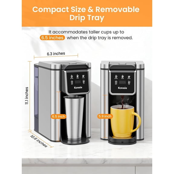 K Cup Coffee Maker with Strong Brew Setting, 50oz Removable Tank, 6-14 oz Brew Sizes Hot & Iced Coffee Machine for K-Cup and Grounds, Descaling Reminder, Stainless Steel, Black