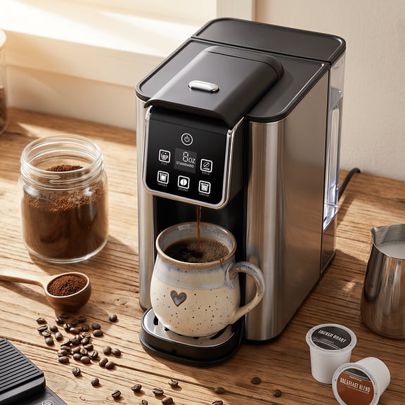 Single Serve Coffee Maker for K-Cup & Grounds - Hot & Iced Coffee with Bold Setting, 6-14oz Brew Sizes, 50oz Removable Water Tank, Reusable Filter, Black