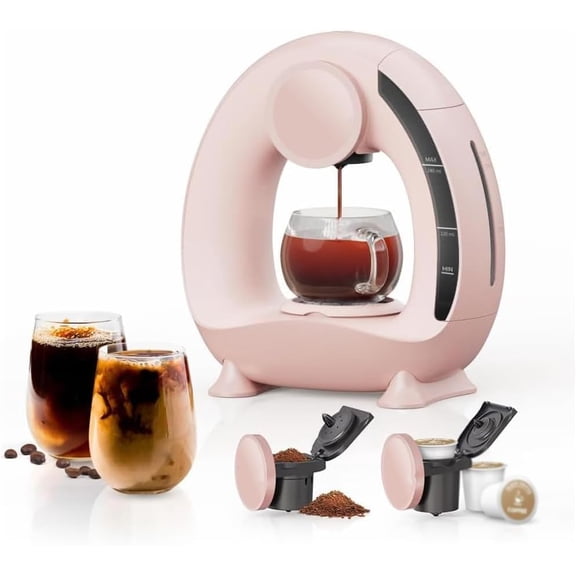 Single Serve Coffee Maker For K Cup Pod and Coffee Grounds /Tea, Fast Brew in 2 minutes, 2 IN 1 One Button Coffee Machine 4-8 Oz Brew Sizes, StylishCompact For Home, Office, RV and Dorm, Pink