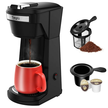 Single Serve Coffee Maker for K Cup Pod & Ground Coffee 2 in 1, K Cup Coffee Machine 14 oz Brew Size, Mini Single Cup Coffee Pod Fast Brew, Reusable Filter, Black