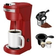 thumbnail image 1 of Single Serve Coffee Maker for K Cup Pod & Ground Coffee 2 in 1, K Cup Coffee Machine 14 oz Brew Size, Mini Single Cup Coffee Pod Fast Brew, Reusable Filter, Red, 1 of 7