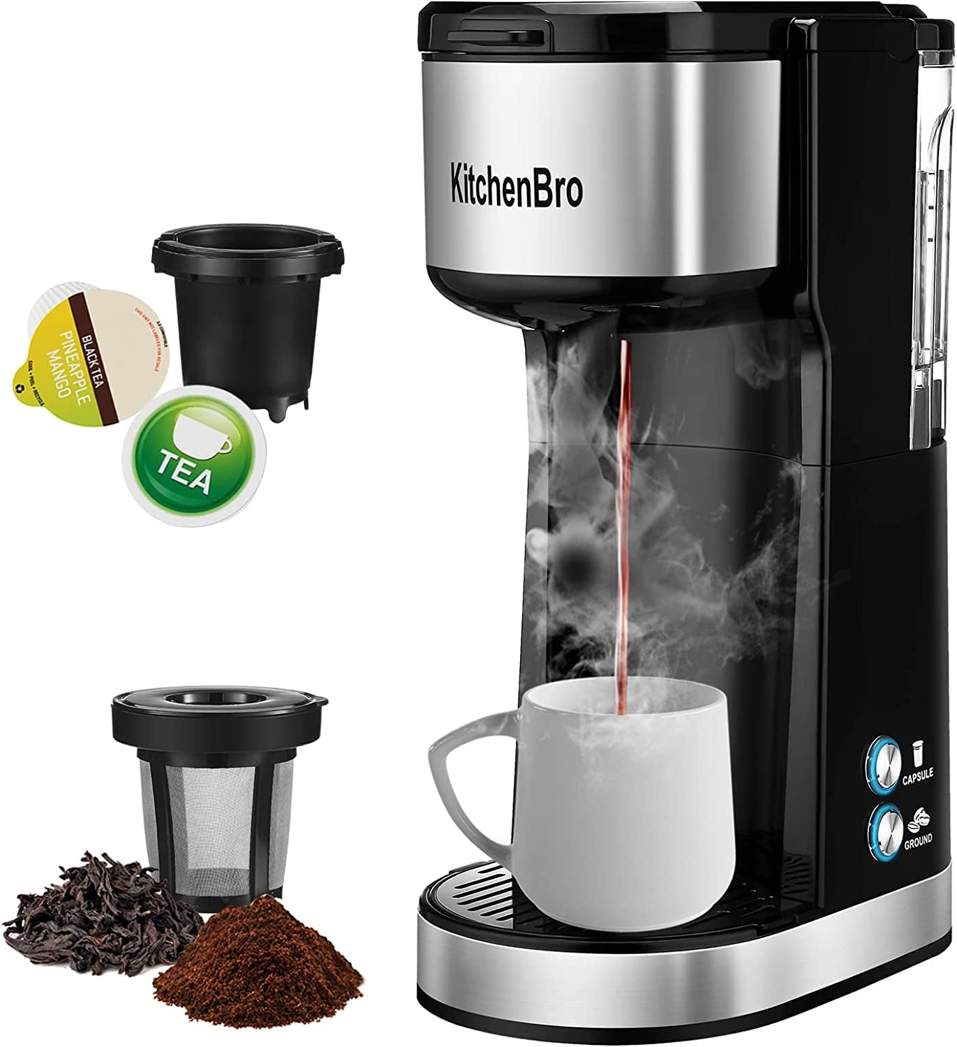 Single Serve Coffee Maker for K Cup Pod Ground Coffee Mini Coffee Maker