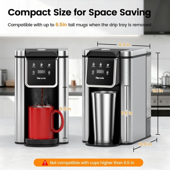 Single Serve Coffee Maker for K-Cup Pod and Grounds, Hot and Iced Coffee Maker, 6 to 14oz Brew Sizes, 50oz Removable Reservoir, Strong Button Feature, Fit 6.5" Mugs, Stainless Steel, Black