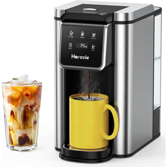 Single Serve Coffee Maker for K-Cup Pod and Grounds, Hot Iced Maker, Strong Button Feature, 6 to 14oz Brew Sizes, 50oz Removable Reservoir, Up 6.5 Inch Cup, Stainless Steel, Black