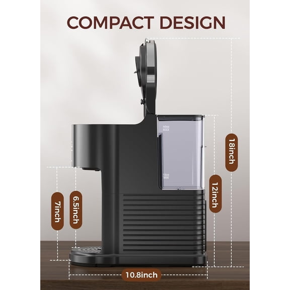 Single Serve Coffee Maker for K Cups and Ground Coffee, Capsule Coffee Machine, 6 to 14oz Brew Sizes, 40oz Removable Reservoir, Fast Brew, Compact Design, Travel Mug Friendly, Black