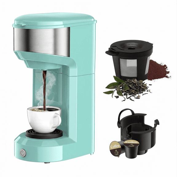 Single Serve Coffee Maker for K Pod, 2-in-1 Coffee Maker Single Serve & Ground Coffee Brewer, Quick Brew 6 to 14oz Brew size Carefree Auto Shut Off Small Coffee Machine for Apartment