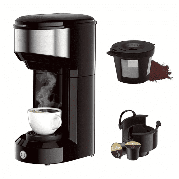 Single Serve Coffee Maker for K Pod, 2-in-1 Coffee Maker Single Serve & Ground Coffee Brewer, Quick Brew 6 to 14oz Brew size Carefree Auto Shut Off Small Coffee Machine for Apartment