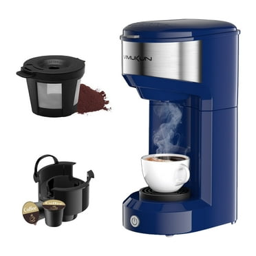 MINI Single Serve Coffee Maker, Instant Coffee Maker One Cup for K Cup & Ground Coffee, Portable Capsule Coffee Machine with 6 to 14oz Reservoir, 90 Seconds Fast Brewing and One Button Operation