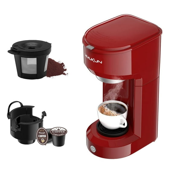 Single Serve Coffee Maker, Mini Coffee Brewer for K-Cup Single Cup Capsule and Ground Coffee, Single Cup Coffee Makers with 6 to 14oz Reservoir, Red