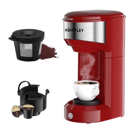 MINI Single Serve Coffee Maker,Instant Coffee Maker One Cup for K Cup & Ground Coffee,Portable Capsule Coffee Machine with 6 to 14oz Reservoir,90 Seconds Fast Brewing and One Button Operation