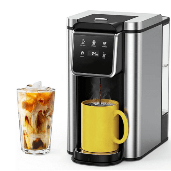 Single Serve Coffee Maker for  Pod and Grounds, Hot and Iced Coffee Maker, Strong Button Feature, 6 to 14oz Brew Sizes, 50oz Removable Reservoir, Up to 6.5 Inch Cup, Stainless Steel, Black