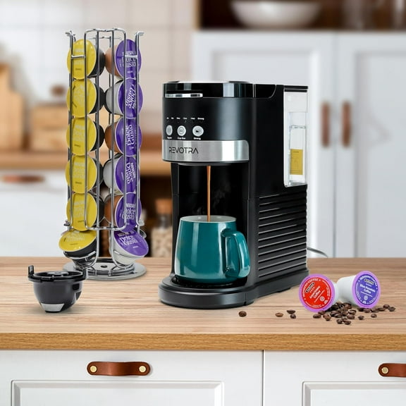 Single Serve Coffee Maker for Pods & Ground Coffee, 6-14oz Brew Sizes, Strong Brew Option, Fast Brewing, Compact Design with Removable 40oz Reservoir, Black