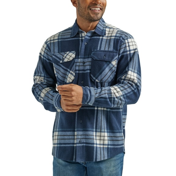 Wrangler Men's Fleece Buffalo Plaid Relaxed Fit Long Sleeve Shirt, S-3XL