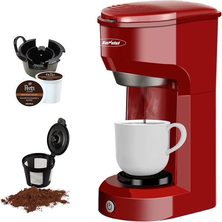 OVENTE Single Serve Red Coffee Grinder, 2-in-1 Carafe Coffee Maker Machine,  With Insulated Cup CMB281R - The Home Depot