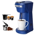 thumbnail image 1 of 2 in 1 Single Serve Coffee Maker for K Cup Pods & Ground Coffee, Mini K Cup Coffee Machine with 6 to 14 oz Brew Sizes, Single Cup Coffee Brewer with One-Press Fast Brewing, Reusable Filters,Blue, 1 of 10