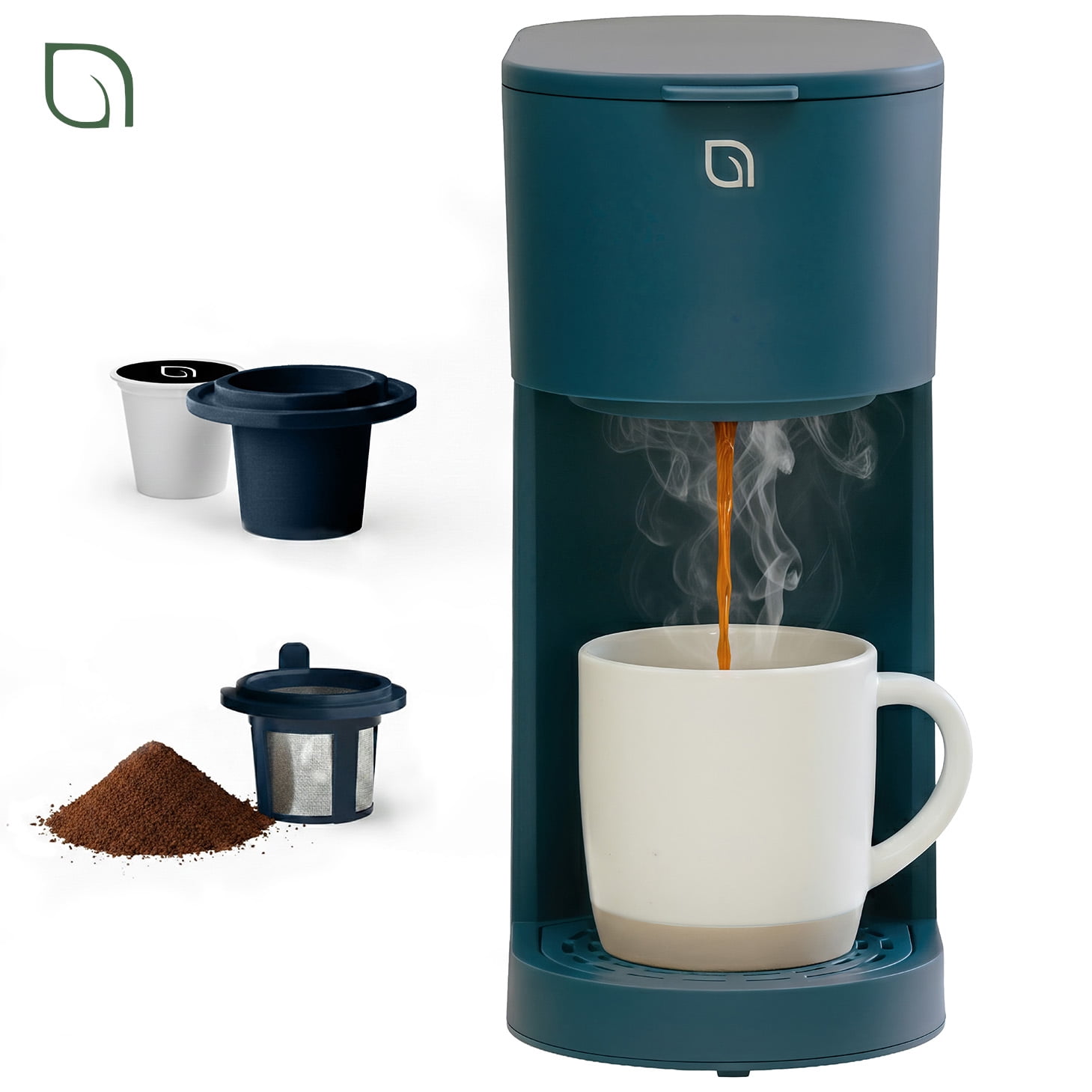 Willow Kitchen Single Serve Coffee Maker Machine for Pods & Grounds with K Cup, Self Cleaning & Small Portable Coffee Maker, Blue