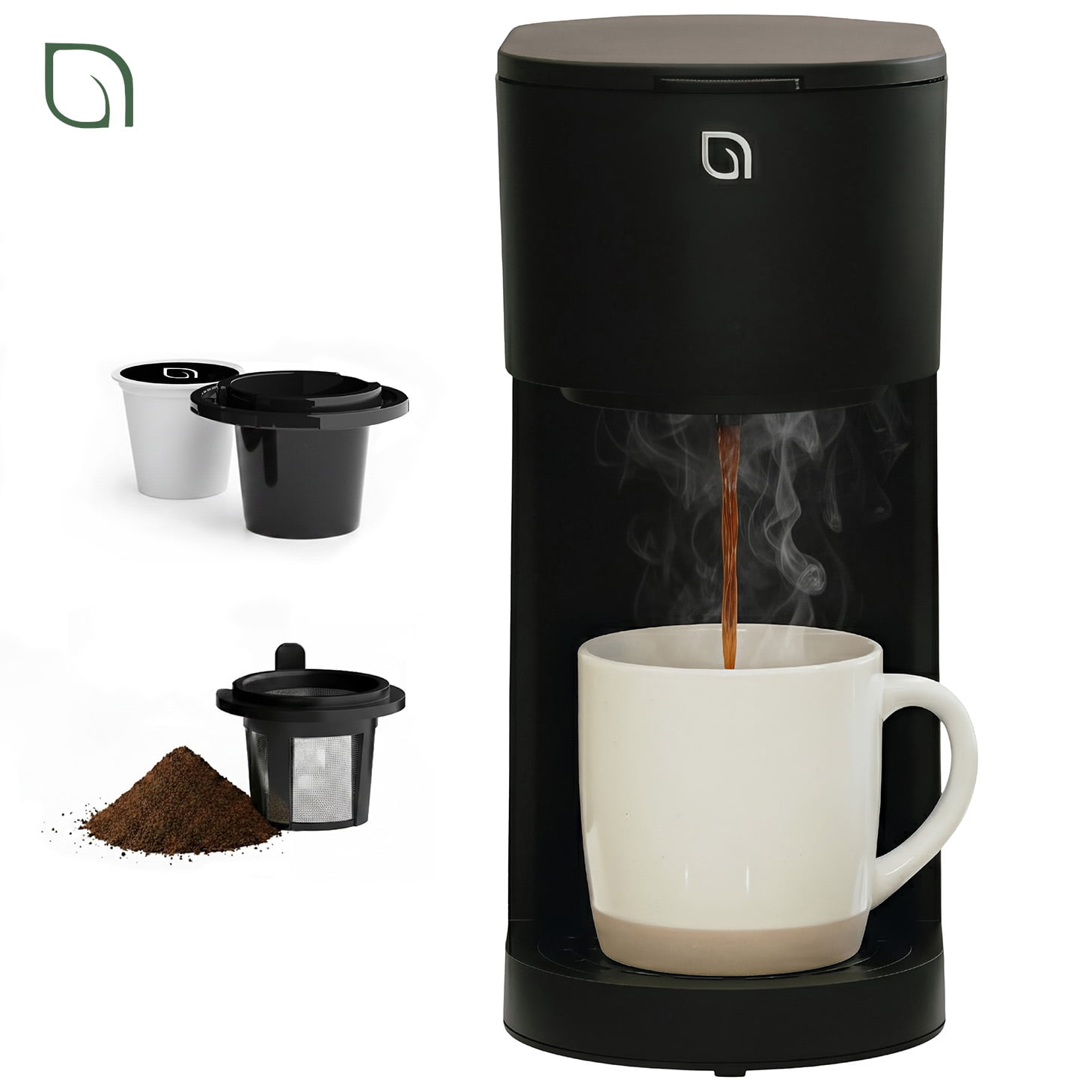 Willow Kitchen Single Serve Coffee Maker Machine for Pods & Grounds with K Cup, Self Cleaning & Small Portable Coffee Maker, Black