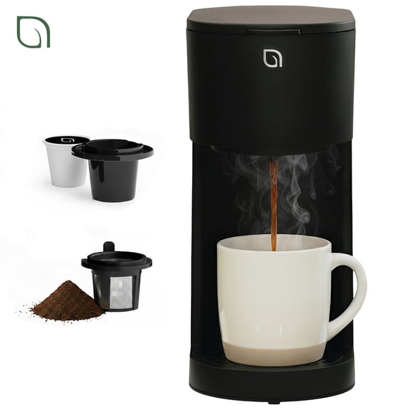 Willow Kitchen Single Serve Coffee Maker Machine for Pods & Grounds with K Cup, Self Cleaning & Small Portable Coffee Maker, Black