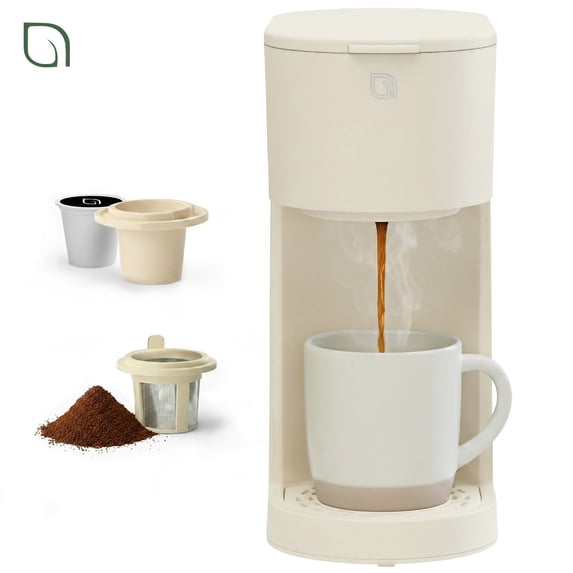 Willow Kitchen Single Serve Coffee Maker Machine for Pods & Grounds with K Cup, Self Cleaning & Small Portable Coffee Maker, White