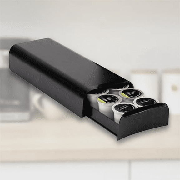Single Serve Coffee Pod Drawer Organizer, Holds 12-14 Capsules, Space-Saving Countertop Storage Unit in Sleek Black Finish