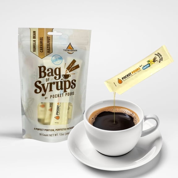 Single Serving Syrup Packets, Sugar Free Variety Pack, for Coffee and Cocktails - Flavors (10 Each): Vanilla, Caramel, Hazelnut - 6mL Each, 30 Count - Bag of Syrups by Infused Pours