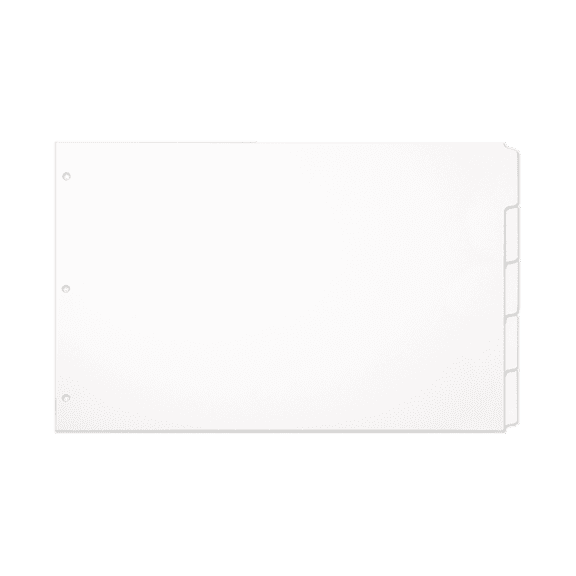 Single Set 11x17 White 5 Tab Index Dividers Hole Punched with Mylar Tabs