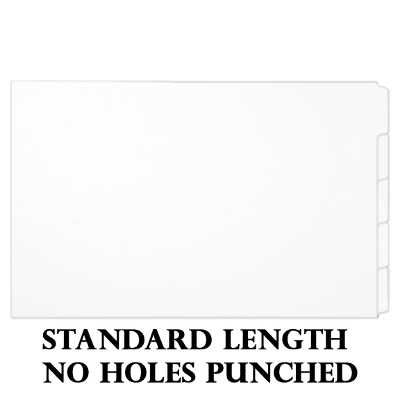 Single Set 11x17 White 5 Tab Index Dividers Standard Length with No Holes, Ruby Paulina