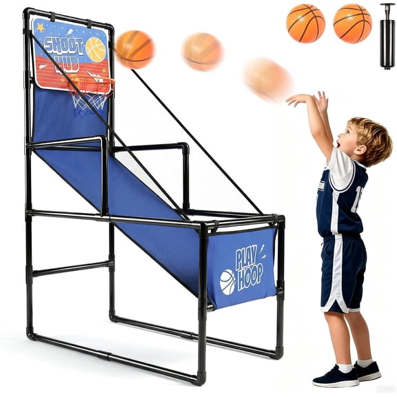 Single Shot Basketball Arcade Game, Indoor Outdoor, Foldable, Portable, with 2 Balls and Pump