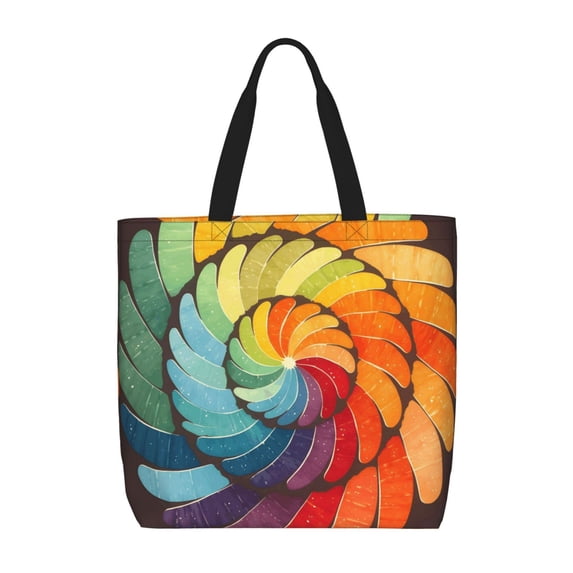 Single Shoulder Bag Convenience Bag 19.6×15.7×5.9in Light And Weight-Free Main Pocket Large Portable And Single Shoulder Back Brown Tie-Dye Background Rainbow Colors (4)