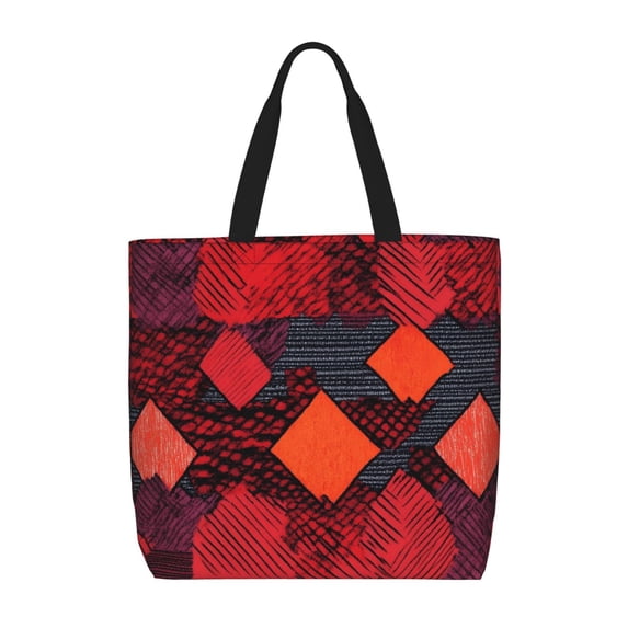 Single Shoulder Bag Convenience Bag 19.6×15.7×5.9in Light And Weight-Free Main Pocket Large Portable And Single Shoulder Back Red Colorful Houndstooth Hand-Drawn Sketch_2