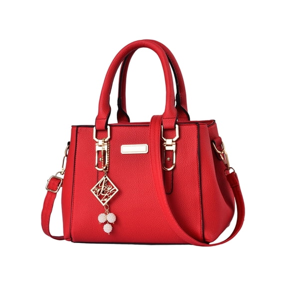 Single Shoulder Bag, Large Capacity PU Leather Pearl Decor Travel Storage Commuter Handbag Tote Purse Fashionable Accessory Versatile Satchel Everyday Carryall. Red
