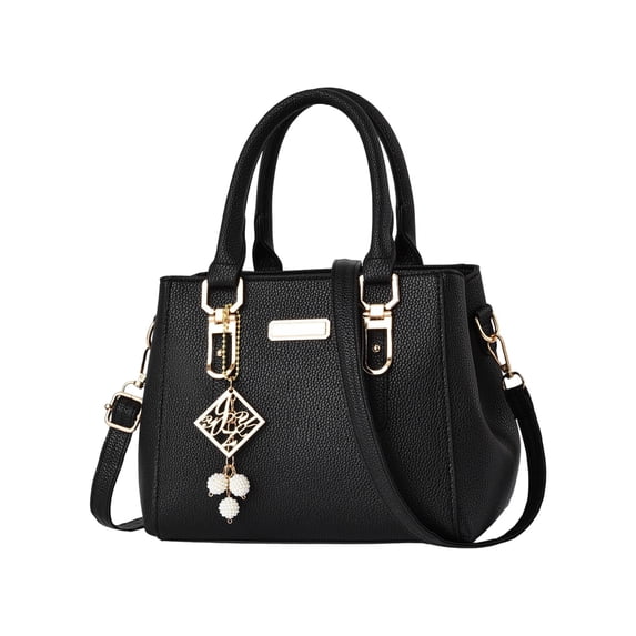 Single Shoulder Bag, Large Capacity PU Leather Pearl Decor Travel Storage Commuter Handbag Tote Purse Fashionable Accessory Versatile Satchel Everyday Carryall. Black