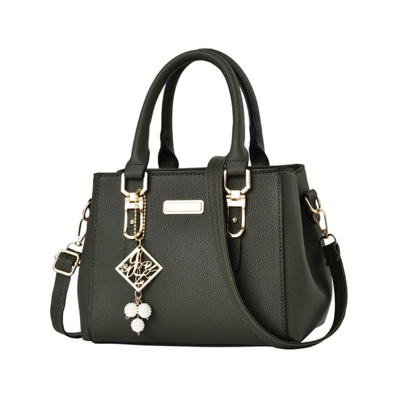 Single Shoulder Bag, Large Capacity PU Leather Pearl Decor Travel Storage Commuter Handbag Tote Purse Fashionable Accessory Versatile Satchel Everyday Carryall. Green