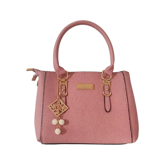Single Shoulder Bag, Large Capacity PU Leather Pearl Decor Travel Storage Commuter Handbag Tote Purse Fashionable Accessory Versatile Satchel Everyday Carryall. Pink