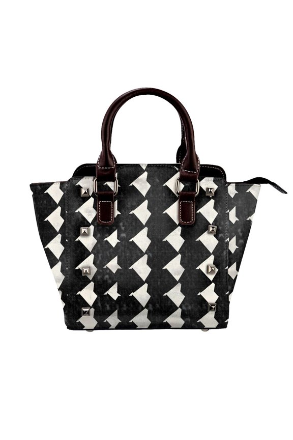 Single Shoulder Bag Rivet Bag 7.487.483.94in Removable Shoulder Belt Can Be Held Or Diagonal Across A Variety Of Matching Styles Black Houndstooth Vintage Texture_3