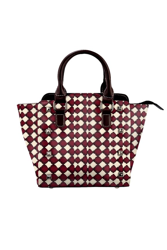 Single Shoulder Bag Rivet Bag 7.487.483.94in Removable Shoulder Belt Can Be Held Or Diagonal Across A Variety Of Matching Styles Crimson Modern Houndstooth Texture_1