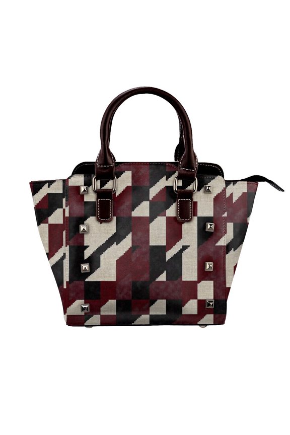Single Shoulder Bag Rivet Bag 7.487.483.94in Removable Shoulder Belt Can Be Held Or Diagonal Across A Variety Of Matching Styles Crimson Modern Houndstooth Texture_2