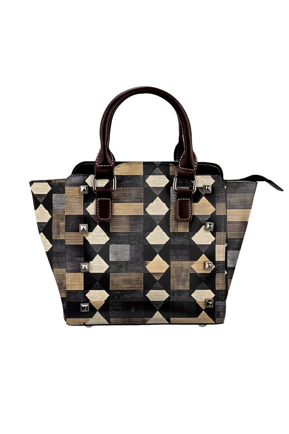 Single Shoulder Bag Rivet Bag 7.487.483.94in Removable Shoulder Belt Can Be Held Or Diagonal Across A Variety Of Matching Styles Darkvoilet Houndstooth Checkered_2