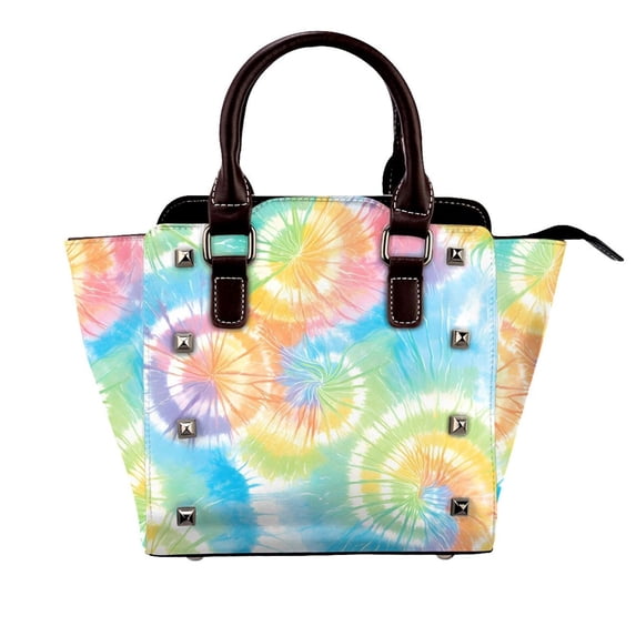 Single Shoulder Bag Rivet Bag 7.48×7.48×3.94in Removable Shoulder Belt Can Be Held Or Diagonal Across A Variety Of Matching Styles Lightseagreen Tie-Dye Background Vibrant Colors And Swirling