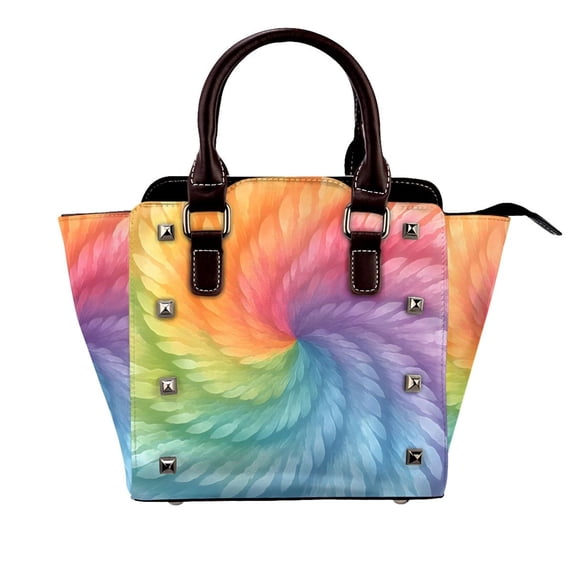 Single Shoulder Bag Rivet Bag 7.48×7.48×3.94in Removable Shoulder Belt Can Be Held Or Diagonal Across A Variety Of Matching Styles Lightslategray Tie-Dye Background Vibrant Colors And Swirling