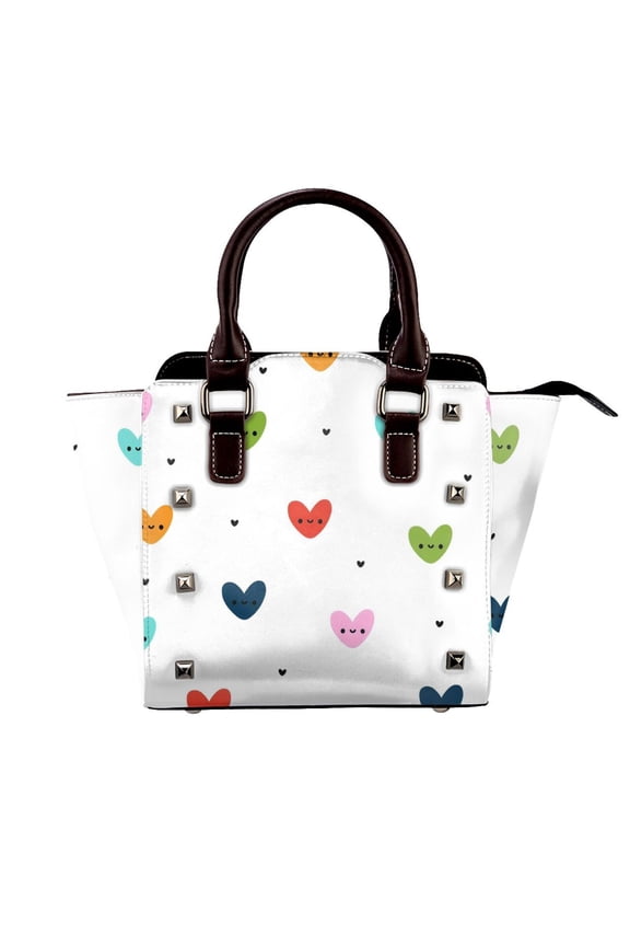 Single Shoulder Bag Rivet Bag 7.487.483.94in Removable Shoulder Belt Can Be Held Or Diagonal Across A Variety Of Matching Styles Multicolored Heart-Shaped Cute Expression
