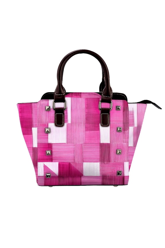 Single Shoulder Bag Rivet Bag 7.487.483.94in Removable Shoulder Belt Can Be Held Or Diagonal Across A Variety Of Matching Styles Pink Abstract Houndstooth Hand-Drawn Sketch_1