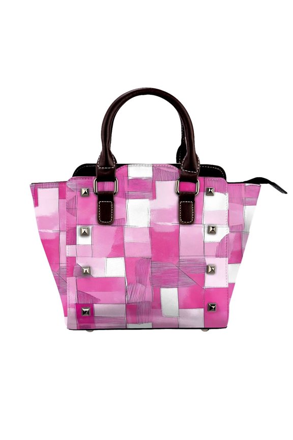 Single Shoulder Bag Rivet Bag 7.487.483.94in Removable Shoulder Belt Can Be Held Or Diagonal Across A Variety Of Matching Styles Pink Abstract Houndstooth Hand-Drawn Sketch_2