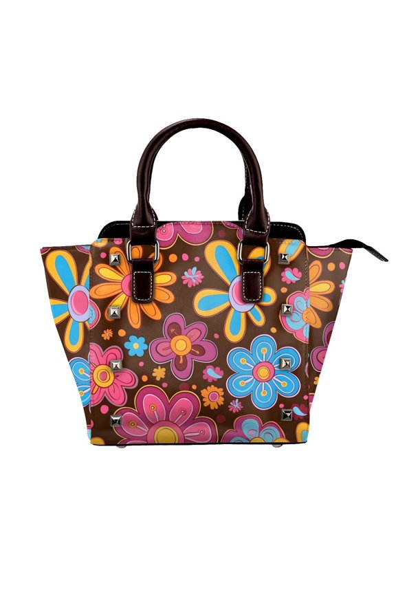 Single Shoulder Bag Rivet Bag 7.487.483.94in Removable Shoulder Belt Can Be Held Or Diagonal Across A Variety Of Matching Styles Retro Groovy Flowers Pattern (8)