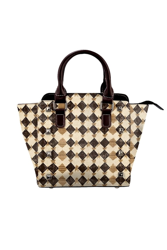 Single Shoulder Bag Rivet Bag 7.487.483.94in Removable Shoulder Belt Can Be Held Or Diagonal Across A Variety Of Matching Styles Tan Houndstooth Vintage Texture Hand-Drawn Sketch_4