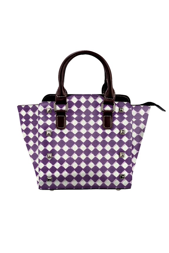 Single Shoulder Bag Rivet Bag 7.487.483.94in Removable Shoulder Belt Can Be Held Or Diagonal Across A Variety Of Matching Styles Violet Retro Houndstooth_2