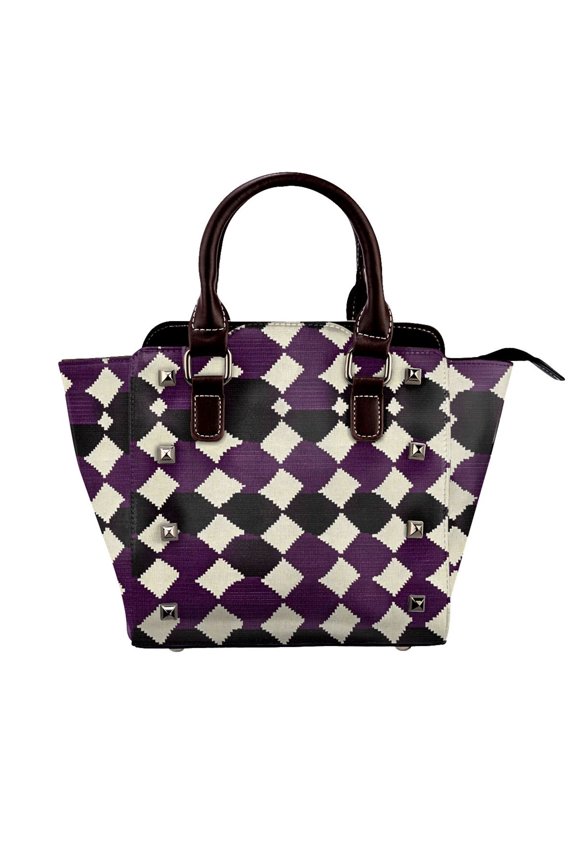 Single Shoulder Bag Rivet Bag 7.487.483.94in Removable Shoulder Belt Can Be Held Or Diagonal Across A Variety Of Matching Styles Violet Retro Houndstooth_3