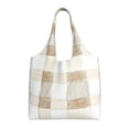 thumbnail image 1 of Single Shoulder Commuter Canvas Bag Large Capacity Can Be Carried Or Shoulder Storage For Daily Shopping Trips Beige Checked Hand-Drawn Sketch_2, 1 of 7