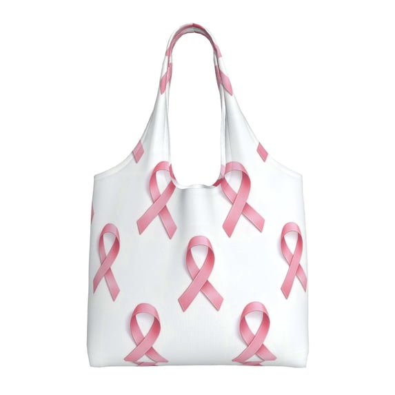 Single Shoulder Commuter Canvas Bag Large Capacity Can Be Carried Or Shoulder Storage For Daily Shopping Trips Classic Pink Ribbon Pattern