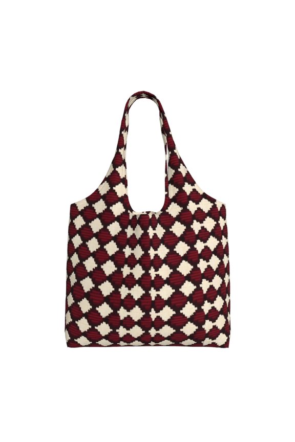 Single Shoulder Commuter Canvas Bag Large Capacity Can Be Carried Or Shoulder Storage For Daily Shopping Trips Crimson Modern Houndstooth Texture_1